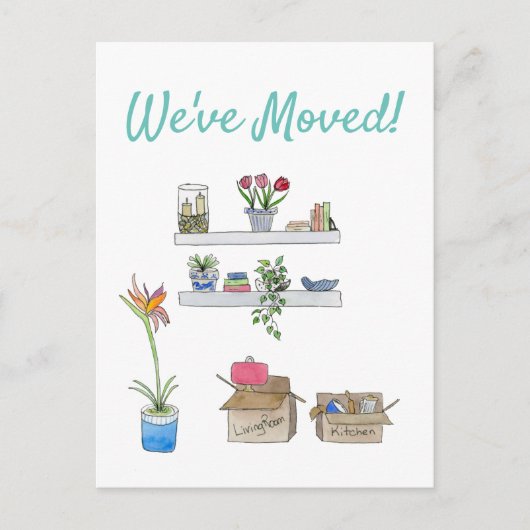 引っ越しました水彩移動箱&リビングルーム 案内ポストカード (正面)
