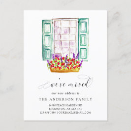 引っ越しました水彩窓花箱かわいい 案内ポストカード