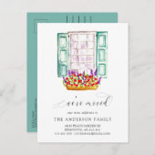 引っ越しました水彩窓花箱かわいい 案内ポストカード (正面/裏面)