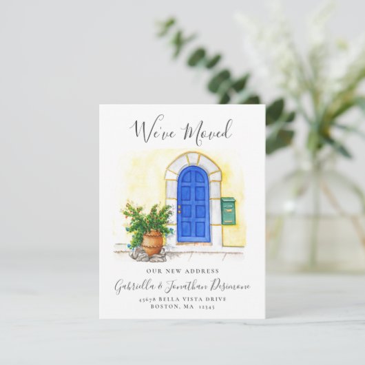 引っ越しました水彩青いドア移動 案内状 (スタンド正面)