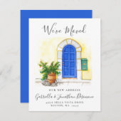 引っ越しました水彩青いドア移動 案内状 (正面/裏面)