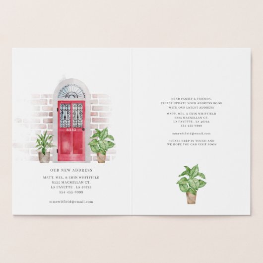 引っ越しました水色の赤いドアの移動アドレス 箔カード (内部)