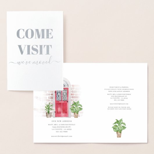 引っ越しました水色の赤いドアの移動アドレス 箔カード (ディスプレー)