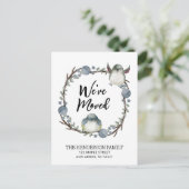 引っ越しました水色の鳥が動く発表 ポストカード (スタンド正面)