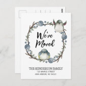 引っ越しました水色の鳥が動く発表 ポストカード (正面/裏面)