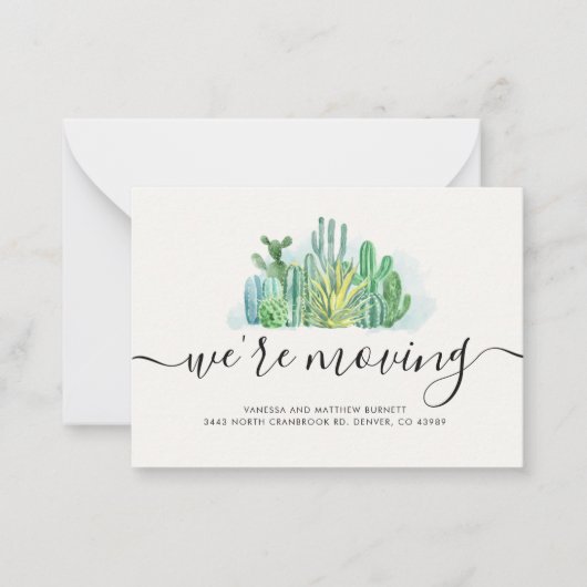 引っ越しました水色キャッシュアドレス変更の移動 ノートカード (正面)