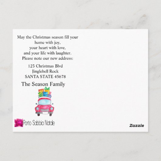 引っ越しました水色クリスマスカーフォトカード ポストカード (裏面)