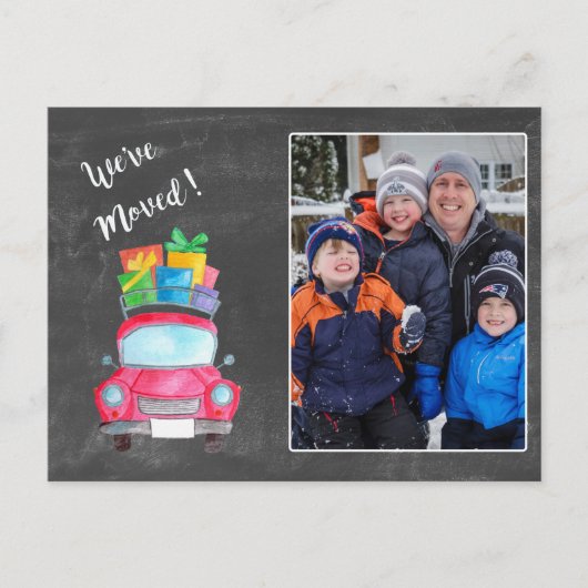 引っ越しました水色クリスマスカーフォトカード ポストカード (正面)