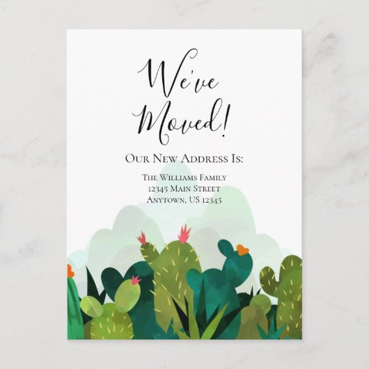 引っ越しました水色サボテンの動き ポストカード (正面)