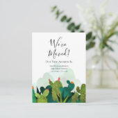 引っ越しました水色サボテンの動き ポストカード (スタンド正面)