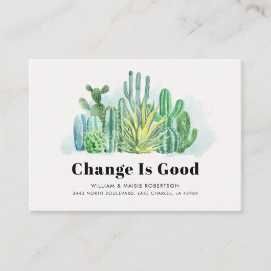 引っ越しました水色サボテンの移動発表 名刺 (正面)