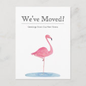 引っ越しました水色フラミンゴ新しいアドレス 案内ポストカード (正面)