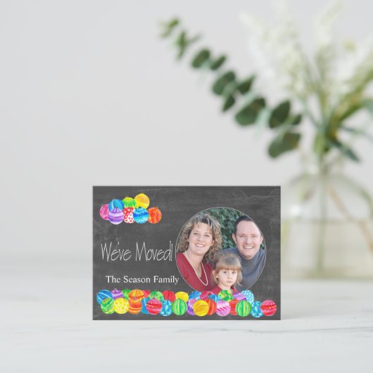 引っ越しました水色ボーブルフォトカード エンクロージャーカード (スタンド正面)