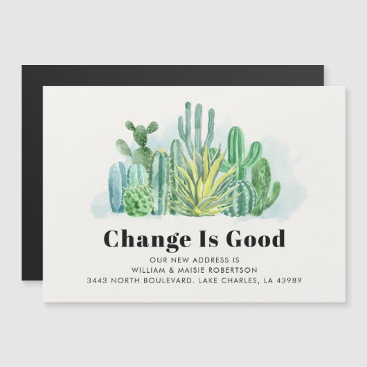 引っ越しました水色多肉移動 マグネット招待状 (正面/裏面)