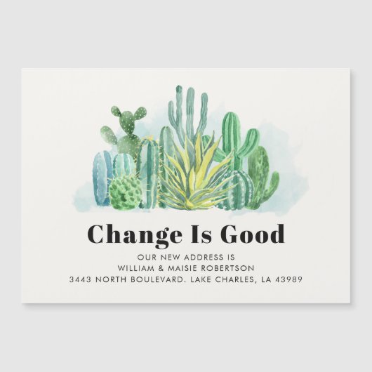 引っ越しました水色多肉移動 マグネット招待状 (正面)