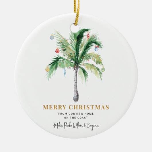 引っ越しました沿岸のヤシの木の移動クリスマス セラミックオーナメント (正面)