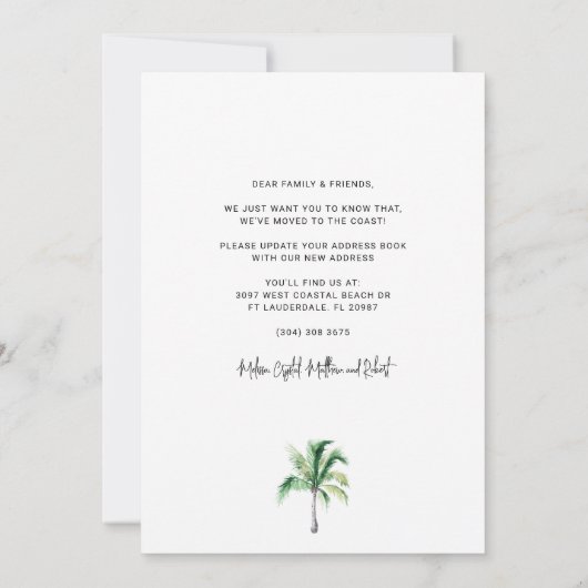 引っ越しました沿岸のヤシの木の移動 案内状 (裏面)