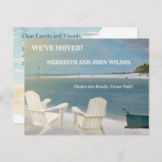 引っ越しました海ビーチの移動アナウンスカード 案内状 (正面/裏面)