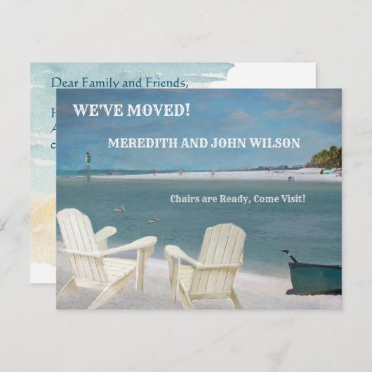 引っ越しました海ビーチの移動アナウンスカード 案内状 (正面/裏面)