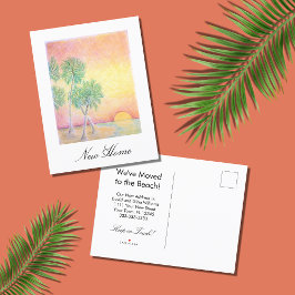 引っ越しました熱帯ビーチヤシの木 案内ポストカード