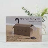 引っ越しました猫が箱に入れて動く告知カード (スタンド正面)