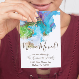 引っ越しました発表金ゴールド水の色 ポストカード