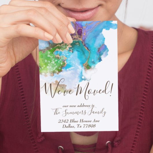 引っ越しました発表金ゴールド水の色 ポストカード