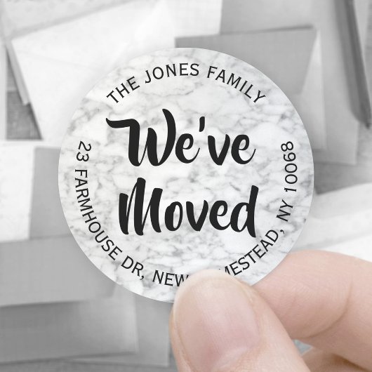 引っ越しました白黒グレーマーブル差出人住所 ラウンドシール
