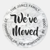 引っ越しました白黒グレーマーブル差出人住所 ラウンドシール (正面)