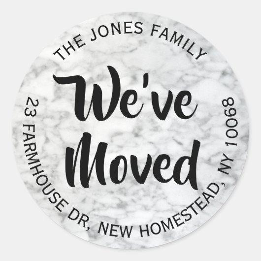 引っ越しました白黒グレーマーブル差出人住所 ラウンドシール (正面)