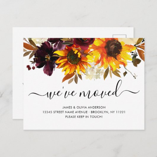 引っ越しました秋のボホヒマワリ開花移動 案内ポストカード (正面/裏面)