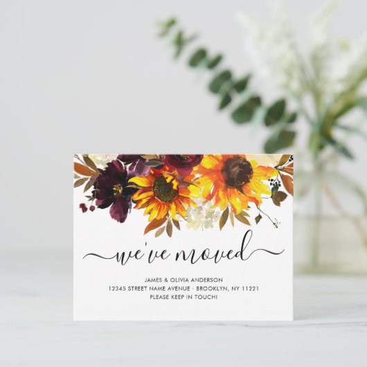 引っ越しました秋のボホヒマワリ開花移動 案内ポストカード (スタンド正面)