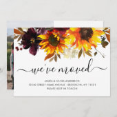 引っ越しました秋ひまわり新住宅写真ムービング 案内状 (正面/裏面)