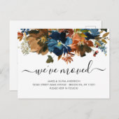 引っ越しました秋ネイビーブルーブラウンフローラ移動 案内ポストカード (正面/裏面)