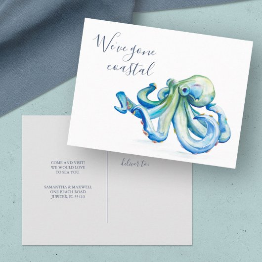 引っ越しました移動アナウンスメントカード水色 ポストカード