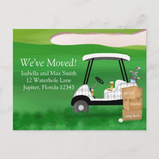 引っ越しました箱付きゴルフカート 案内ポストカード (正面)