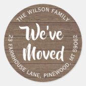 引っ越しました素朴ウッドラウンド差出人住所ラベル ラウンドシール (正面)
