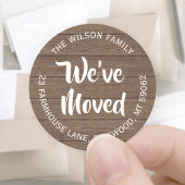 引っ越しました素朴ウッドラウンド差出人住所ラベル ラウンドシール