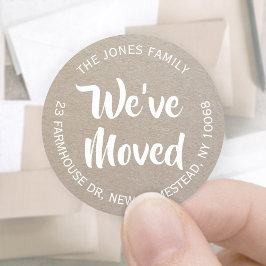 引っ越しました素朴クラフトルック差出人住所ラベル ラウンドシール