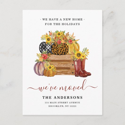 引っ越しました素朴フローラパンプキンズホリデームービング 案内ポストカード (正面)