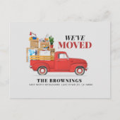 引っ越しました素朴レッドトラック新しい住所の移動 案内ポストカード (正面)