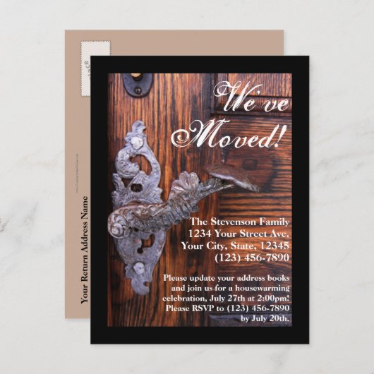引っ越しました素朴、ドア移動はがき インビテーションポストカード (正面/裏面)
