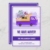 引っ越しました紫色のトラックを移動 案内状 (正面/裏面)