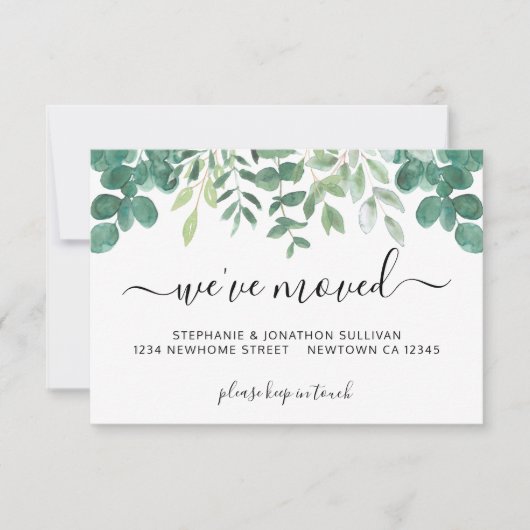 引っ越しました緑化の発表カード ノートカード (正面)