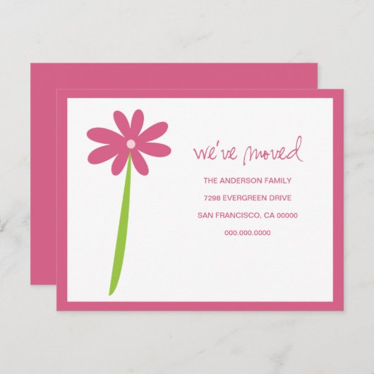 引っ越しました花発表会（ピンク） 案内状 (正面/裏面)