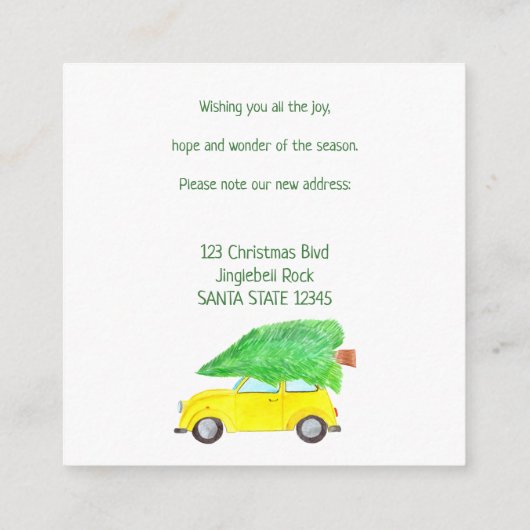引っ越しました車とクリスマスツリー エンクロージャーカード (裏面)