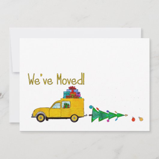 引っ越しました車とツリーのクリスマスカード シーズンカード (正面)