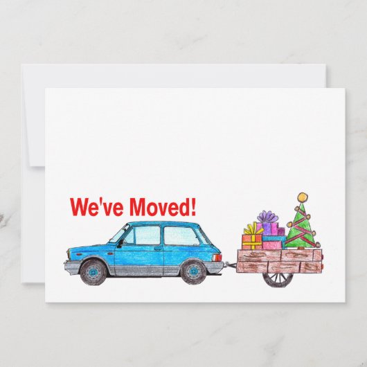 引っ越しました車とツリーのクリスマスカード シーズンカード (正面)