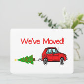 引っ越しました車とツリーのクリスマスカード シーズンカード (スタンド正面)