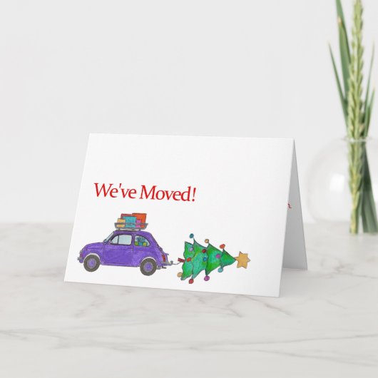 引っ越しました車とツリーのクリスマスカード シーズンカード (正面)